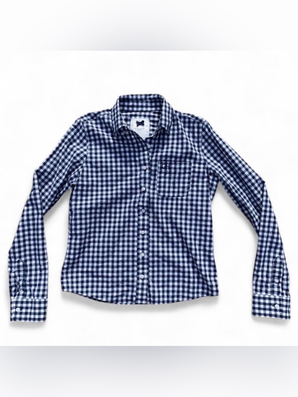 Farmhouse Preppy Navy and White Gingham Button Down Long Sleeve Shirt